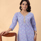 Janasya Ice Blue Cambric Floral Kurta Set | Swadesiicart