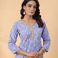 Janasya Ice Blue Cambric Floral Kurta Set | Swadesiicart