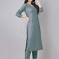 Janasya Regular Chinnon Ice Blue Embroidered V-Neck Kurta,Bottom & Dupatta | Swadesiicart