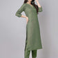 Janasya Regular Chinnon Green Ethnic Motifs V-Neck Kurta,Bottom & Dupatta | Swadesiicart