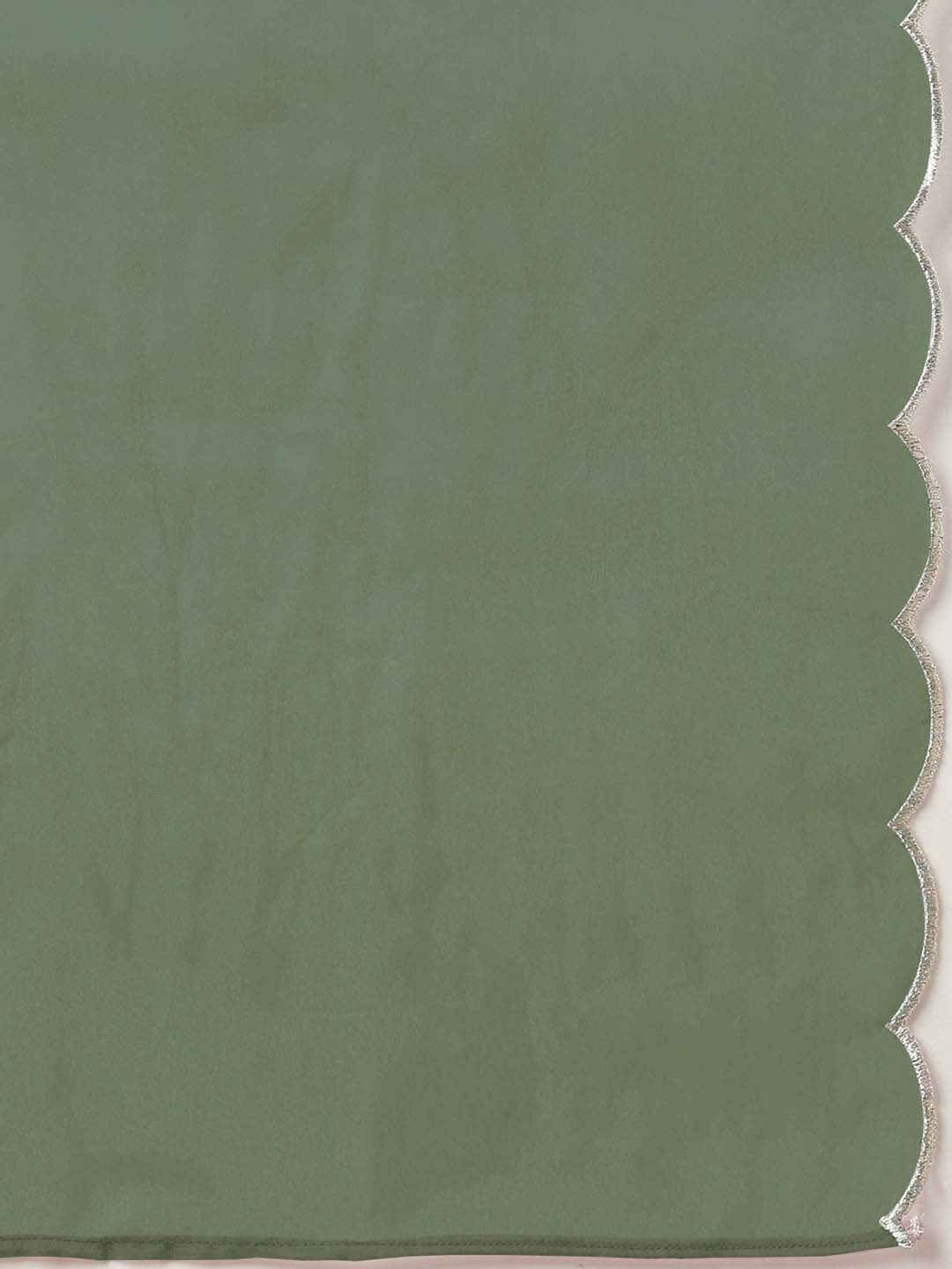 Janasya Regular Chinnon Green Ethnic Motifs V-Neck Kurta,Bottom & Dupatta | Swadesiicart
