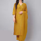 Janasya Regular Chinnon Mustard Ethnic Motifs V-Neck Kurta,Bottom & Dupatta | Swadesiicart