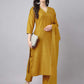 Janasya Regular Chinnon Mustard Ethnic Motifs V-Neck Kurta,Bottom & Dupatta | Swadesiicart
