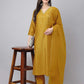 Janasya Regular Chinnon Mustard Ethnic Motifs V-Neck Kurta,Bottom & Dupatta | Swadesiicart