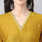Janasya Regular Chinnon Mustard Ethnic Motifs V-Neck Kurta,Bottom & Dupatta | Swadesiicart
