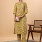 Janasya Regular Cambric Lime Green Floral Round Neck Kurta & Bottom | Swadesiicart