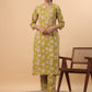 Janasya Regular Cambric Lime Green Floral Round Neck Kurta & Bottom | Swadesiicart