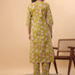 Janasya Regular Cambric Lime Green Floral Round Neck Kurta & Bottom | Swadesiicart