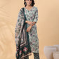 Janasya Regular Cambric Mint Floral V-Neck Kurta,Bottom & Dupatta | Swadesiicart