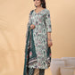 Janasya Regular Cambric Mint Floral V-Neck Kurta,Bottom & Dupatta | Swadesiicart