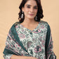 Janasya Regular Cambric Mint Floral V-Neck Kurta,Bottom & Dupatta | Swadesiicart