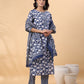 Janasya Blue Cambric Floral Set | Swadesiicart