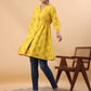 Janasya Mustard Cotton Schiffli A-Line Tunic | Swadesiicart