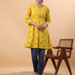 Janasya Mustard Cotton Schiffli A-Line Tunic | Swadesiicart
