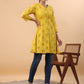 Janasya Mustard Cotton Schiffli A-Line Tunic | Swadesiicart