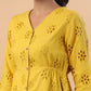 Janasya Mustard Cotton Schiffli A-Line Tunic | Swadesiicart