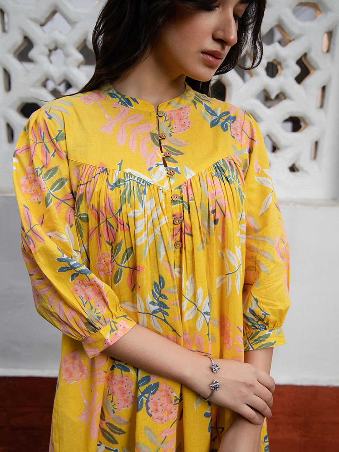 Janasya Light Cotton Tropical Gathered Tunic | Swadesiicart