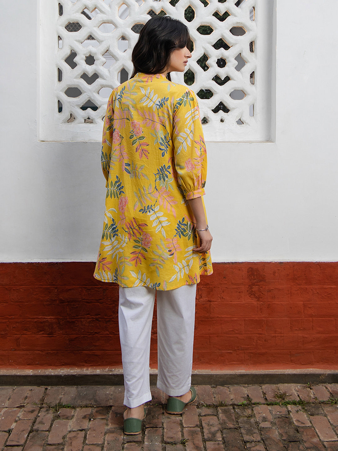 Janasya Light Cotton Tropical Gathered Tunic | Swadesiicart