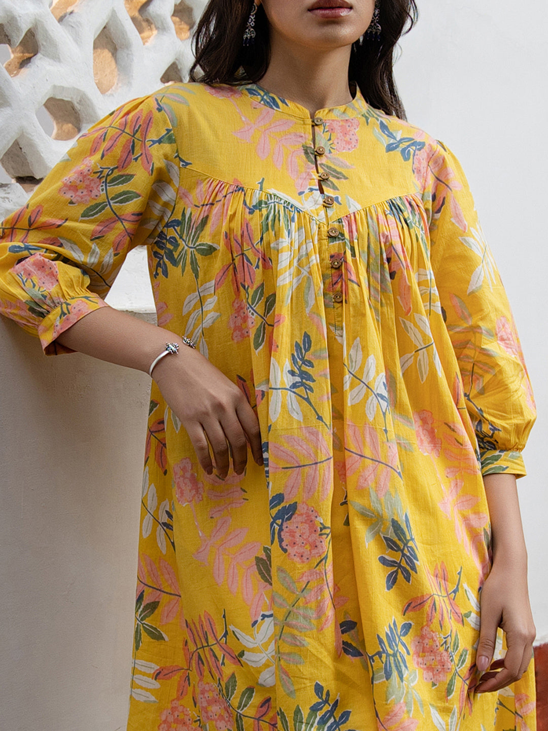 Janasya Light Cotton Tropical Gathered Tunic | Swadesiicart
