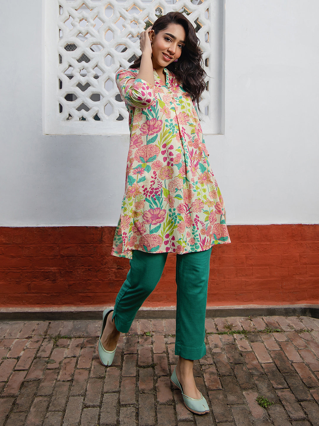 Janasya From Style Master Cotton Floral A-Line Tunic | Swadesiicart