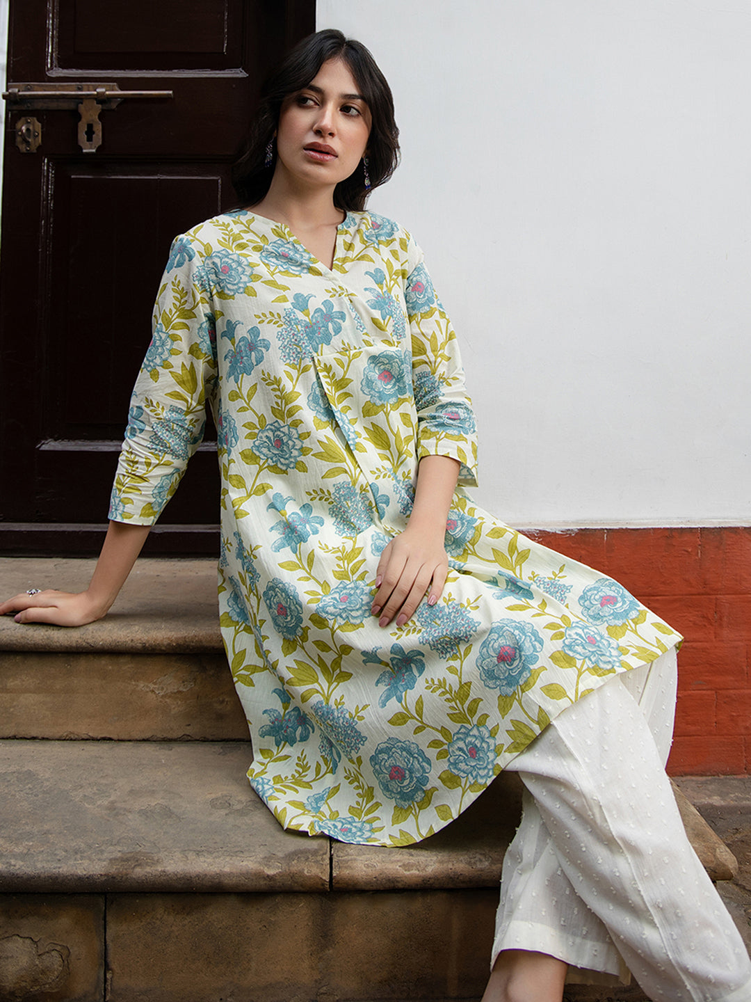 Janasya From Style Master Cotton Floral Regular Tunic | Swadesiicart