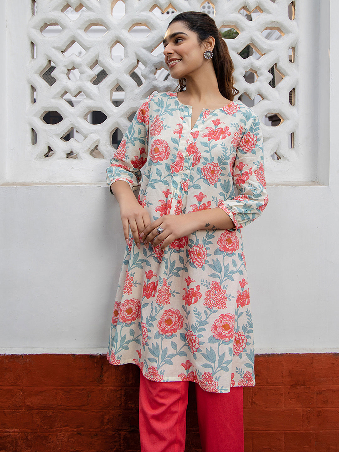 Janasya From Style Master Cotton Floral A-Line Tunic | Swadesiicart