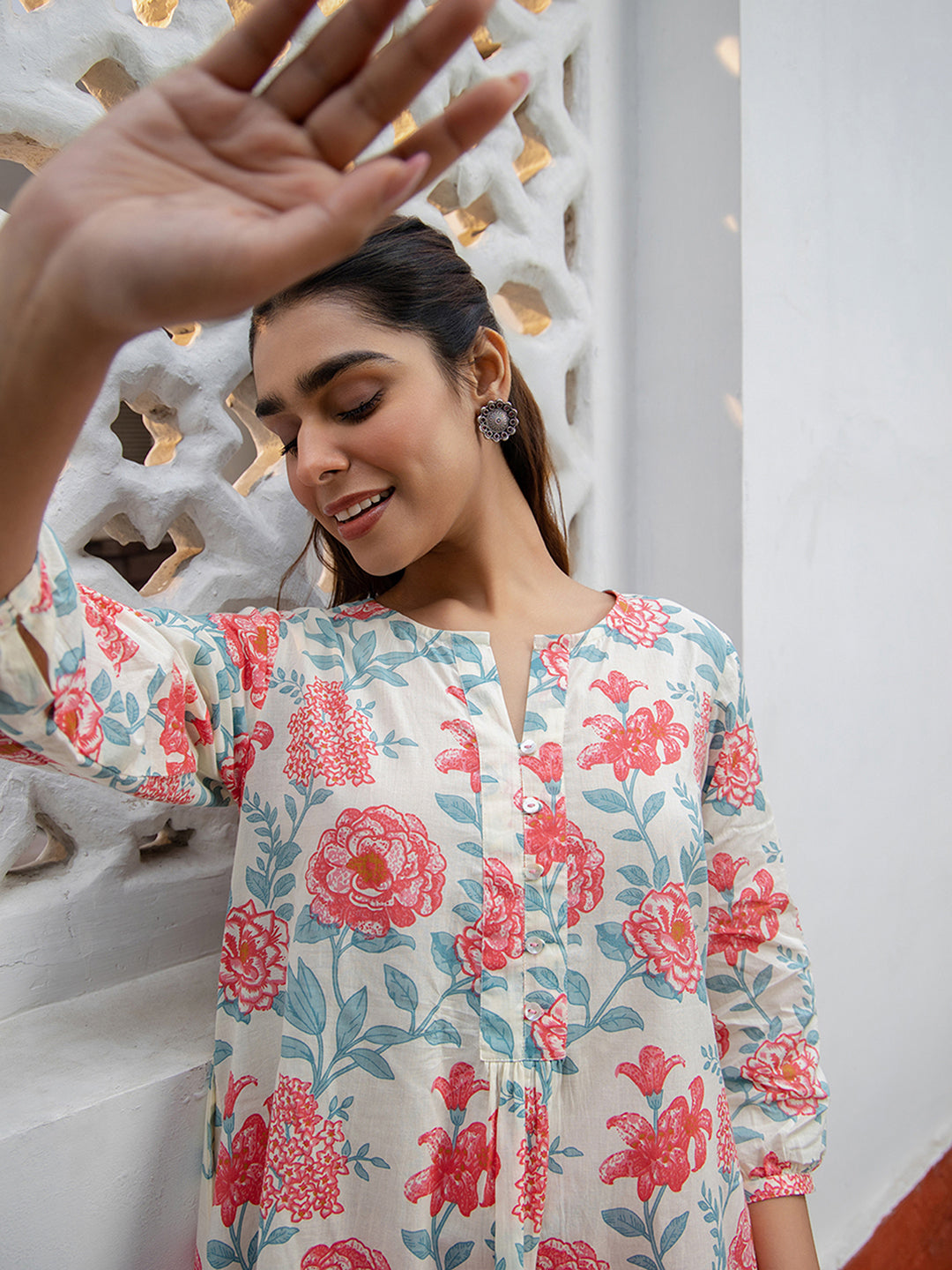 Janasya From Style Master Cotton Floral A-Line Tunic | Swadesiicart