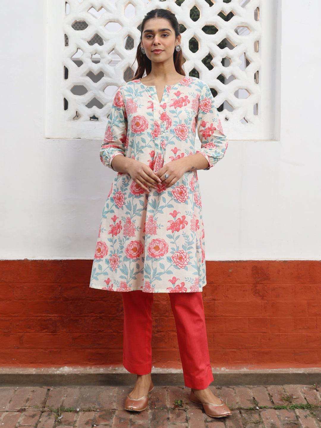 Janasya From Style Master Cotton Floral A-Line Tunic | Swadesiicart