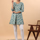 Janasya A-Line Cambric Sage Floral Round Neck Tunic | Swadesiicart
