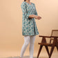 Janasya A-Line Cambric Sage Floral Round Neck Tunic | Swadesiicart