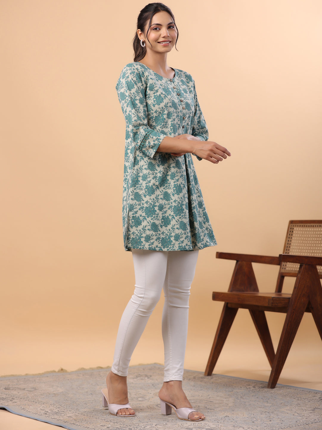 Janasya Light Cotton Floral A-Line Tunic | Swadesiicart