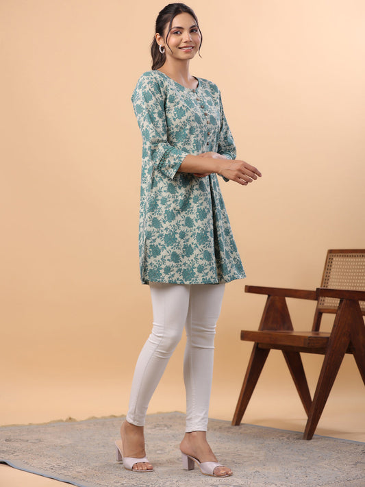 Janasya Light Cotton Floral A-Line Tunic | Swadesiicart