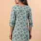 Janasya A-Line Cambric Sage Floral Round Neck Tunic | Swadesiicart