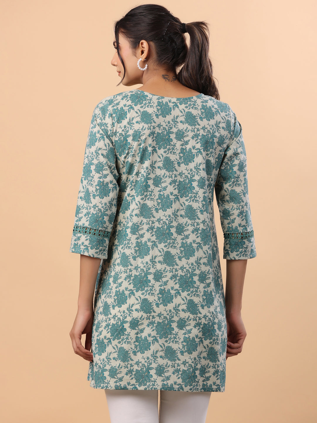 Janasya Sage Cambric Floral Tunic | Swadesiicart