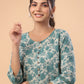 Janasya A-Line Cambric Sage Floral Round Neck Tunic | Swadesiicart