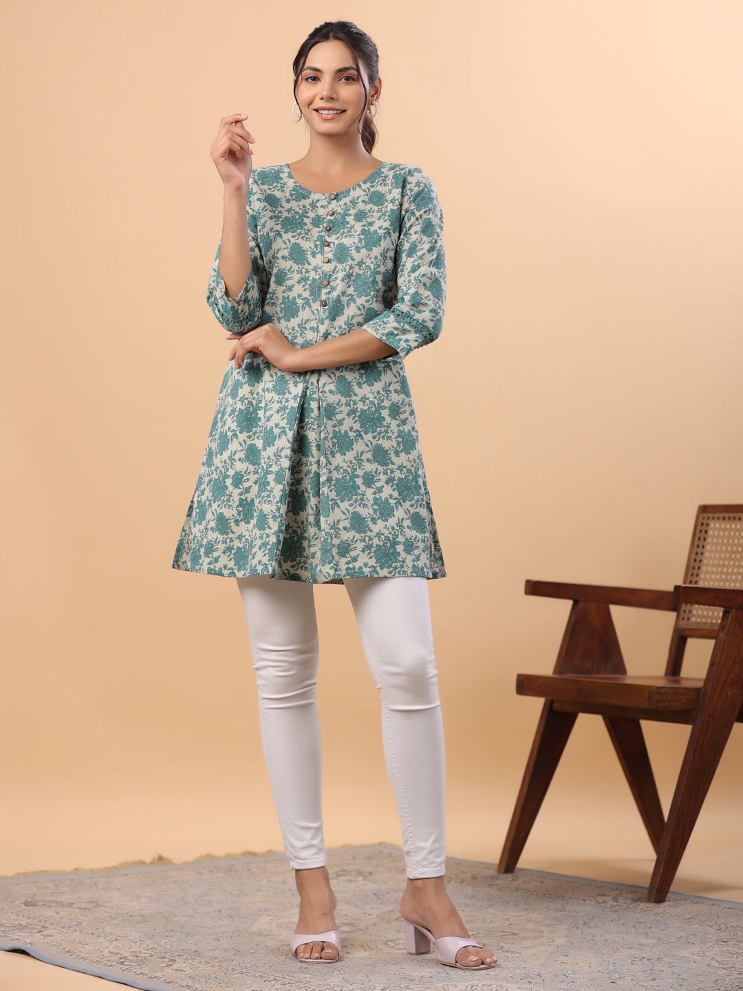 Janasya Light Cotton Floral A-Line Tunic | Swadesiicart