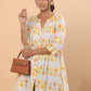 Janasya Pleated Cambric White Ikkat Notch Neck Tunic | Swadesiicart