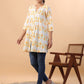 Janasya Pleated Cambric White Ikkat Notch Neck Tunic | Swadesiicart