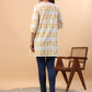 Janasya Pleated Cambric White Ikkat Notch Neck Tunic | Swadesiicart