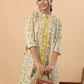 Janasya A-Line Cambric Beige Floral Band Collar Tunic | Swadesiicart