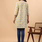 Janasya A-Line Cambric Beige Floral Band Collar Tunic | Swadesiicart