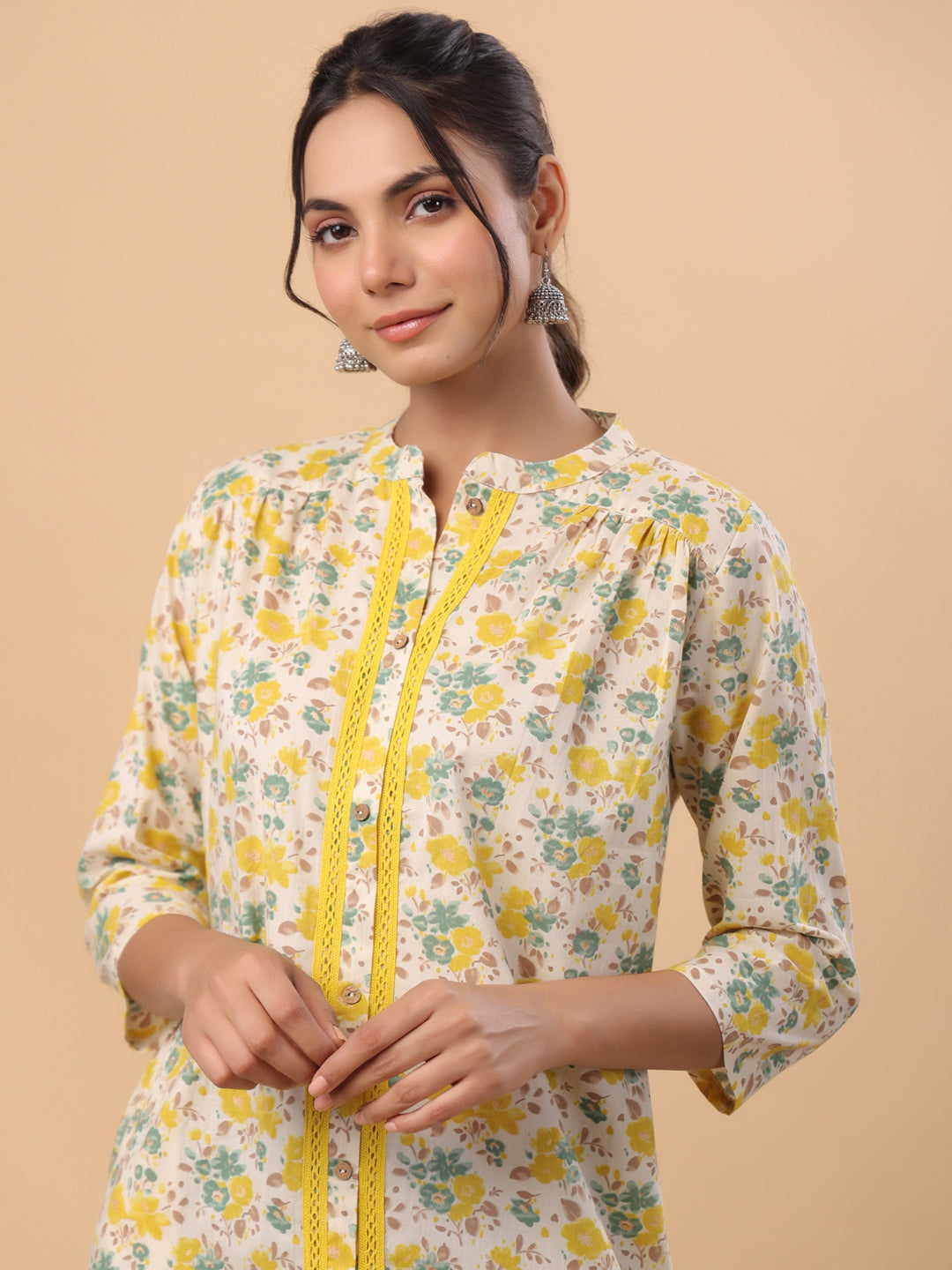Janasya Light Cotton Floral A-Line Tunic | Swadesiicart