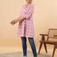 Janasya Pink Cambric Geometric Tunic | Swadesiicart