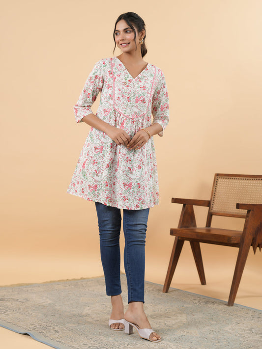 Janasya Light Floral A-Line Tunic | Swadesiicart