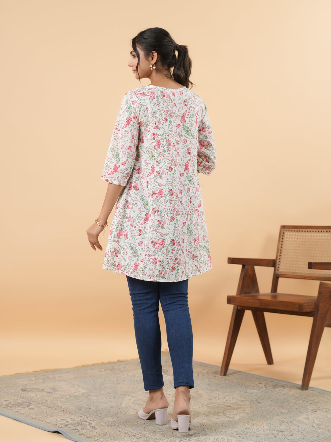 Janasya Light Floral A-Line Tunic | Swadesiicart