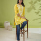 Janasya Straight Cotton Cambric Yellow Ethnic Motifs Round Neck Tunic | Swadesiicart