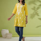 Janasya Straight Cotton Cambric Yellow Ethnic Motifs Round Neck Tunic | Swadesiicart