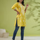 Janasya Straight Cotton Cambric Yellow Ethnic Motifs Round Neck Tunic | Swadesiicart