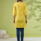 Janasya Straight Cotton Cambric Yellow Ethnic Motifs Round Neck Tunic | Swadesiicart