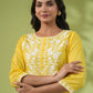 Janasya Straight Cotton Cambric Yellow Ethnic Motifs Round Neck Tunic | Swadesiicart